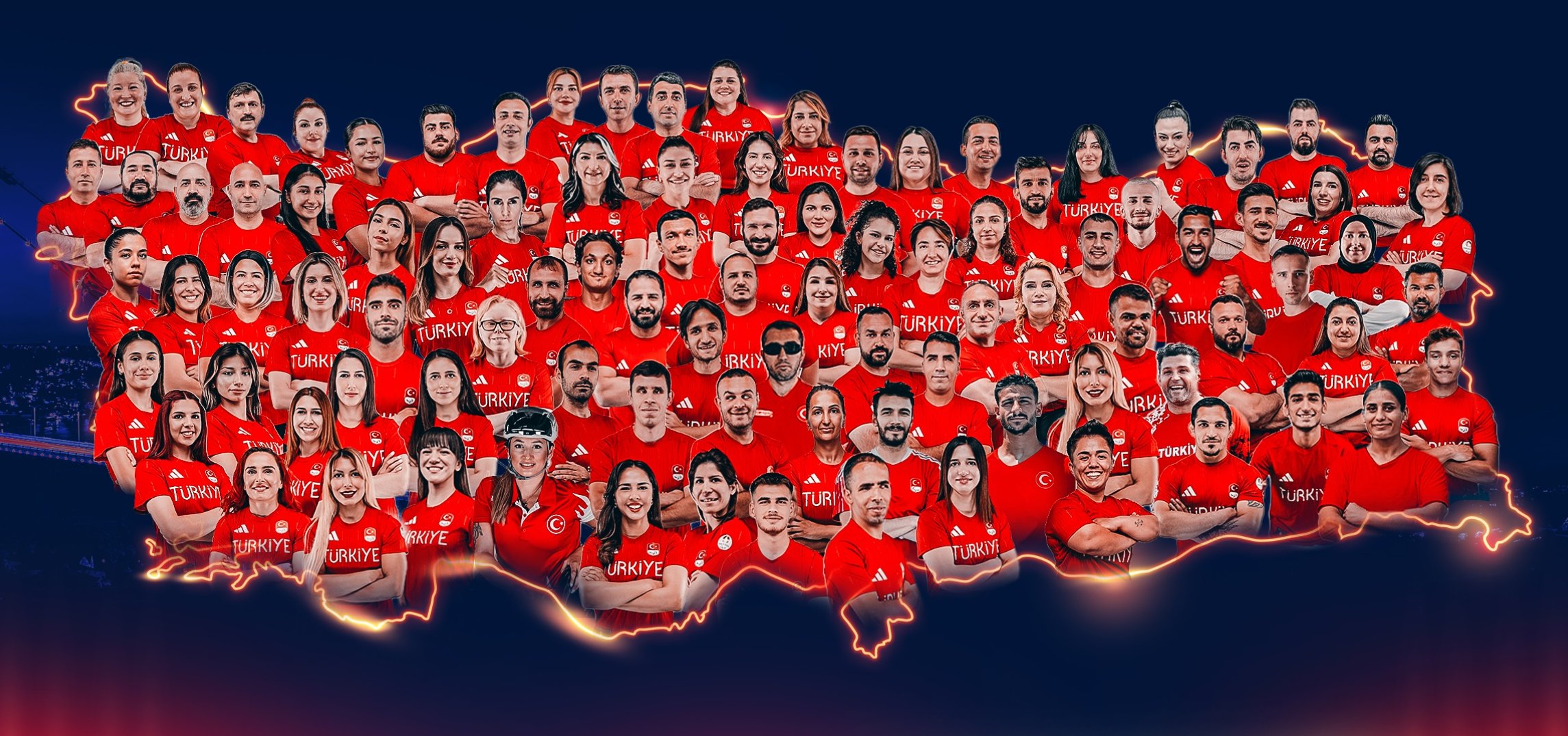 Türkiye haritası biçiminde bir araya gelmiş milli para sporcular
